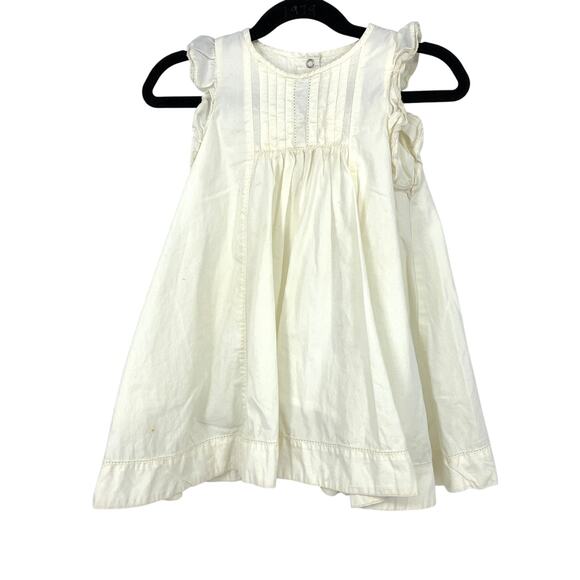 Petit Bateau A-Line Sleeveless Dress Girls Size 3T Cream White Ruffles Pintucks - Picture 1 of 8